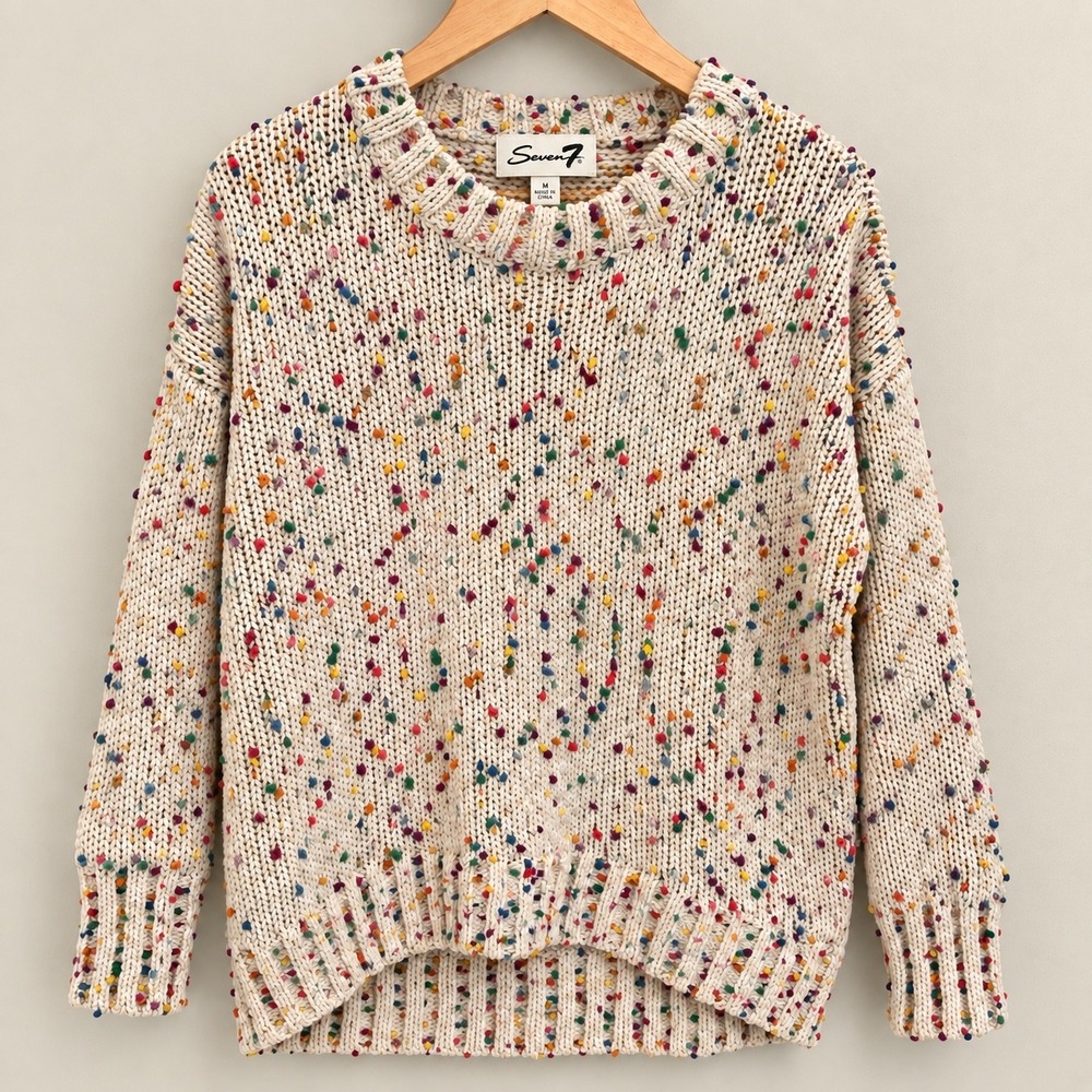 Seven7 Chunky Rainbow Popcorn Bobble Confetti Knit Sweater S Boho Granola